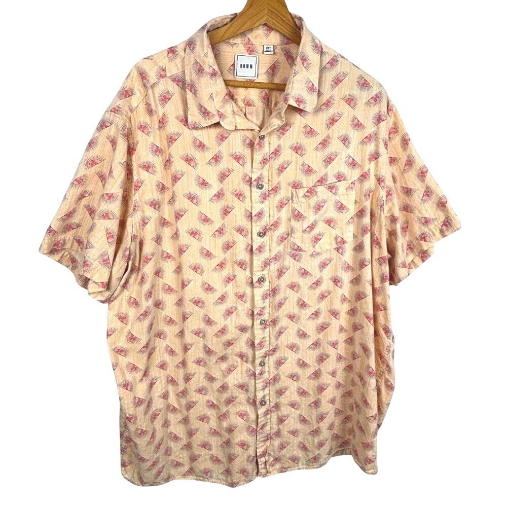 Rowm Mens Short Sleeve Button Down Shirt 2XT‎ 100% Cotton Beach Coastal Outdoor